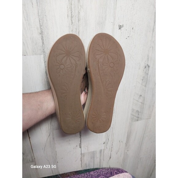 OLUKAI ~ Women's “Melia” Brown Leather Wedge Platform Flip Flop Sandals Size 8 - Picture 4 of 8